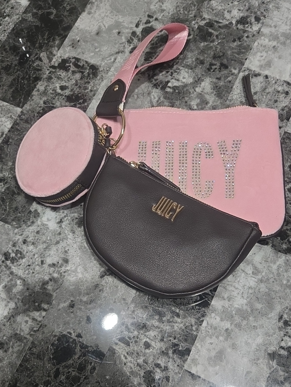 Juicy Couture Pink and Black Multi-Pouch Wristlet Set